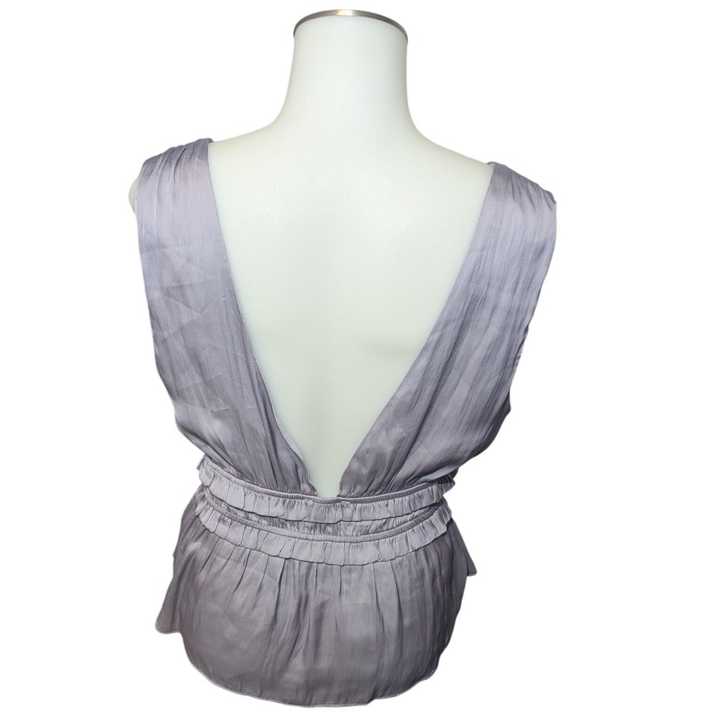 Storia Peplum Top Women Medium Lavender Grey Excellent Smocked Open Back - Picture 2 of 10